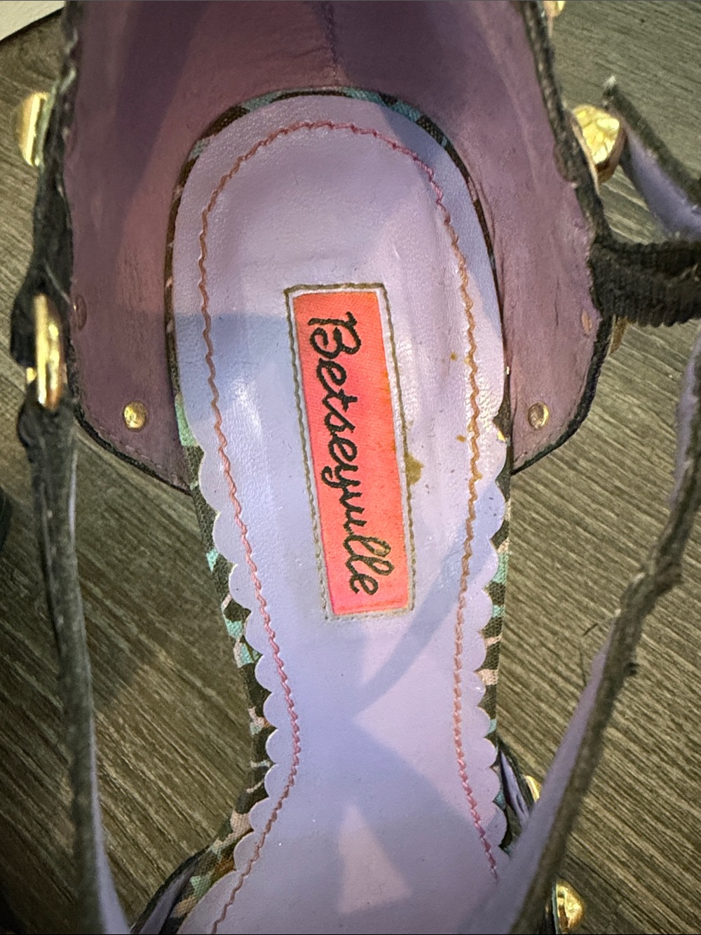 Betsey Johnson Purple Insole Multicolor Studded Ankle-Strap Heels - Picture 3 of 8